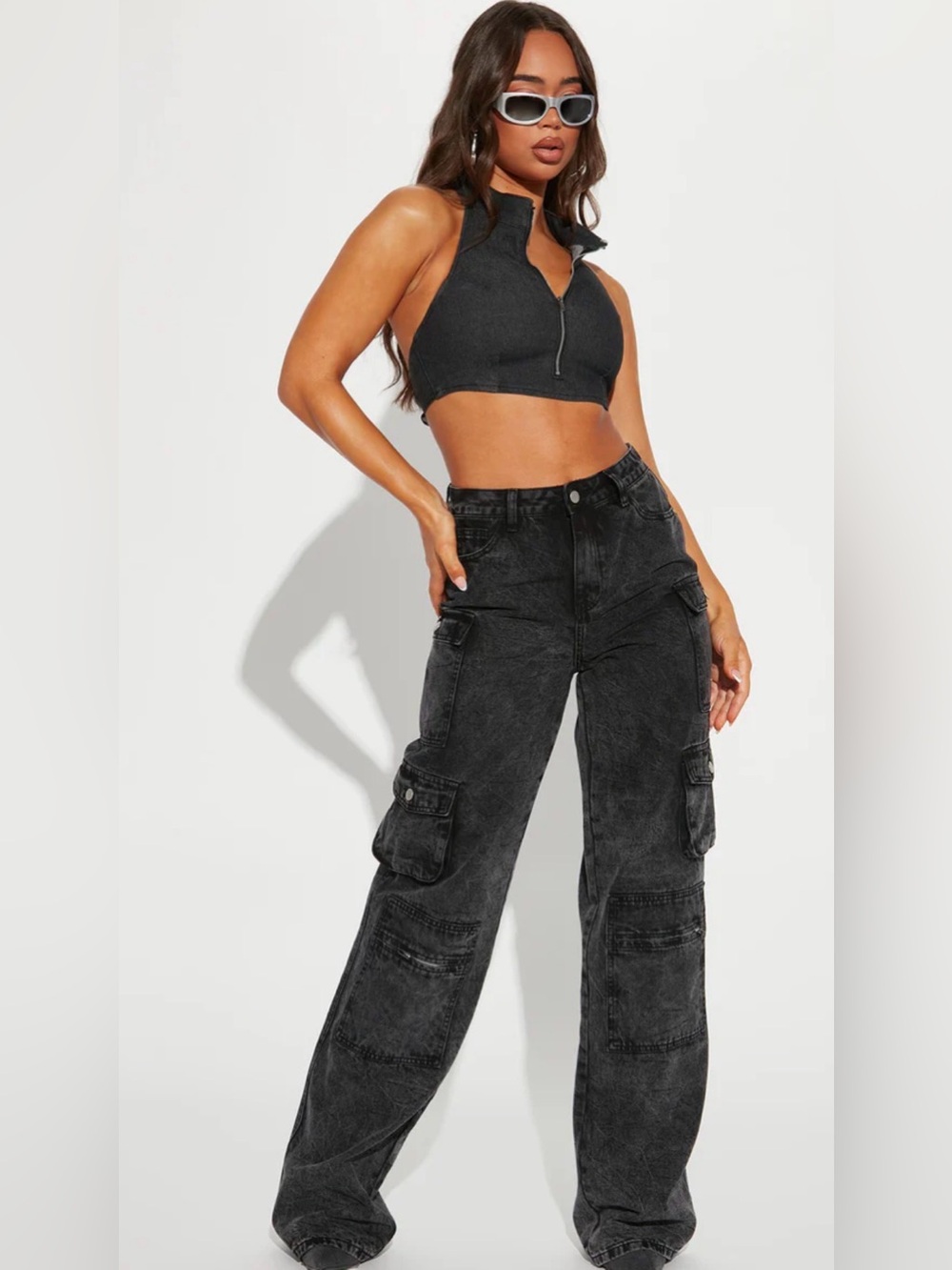 Fashion Nova Made for You Cargo Jeans-Acid Black